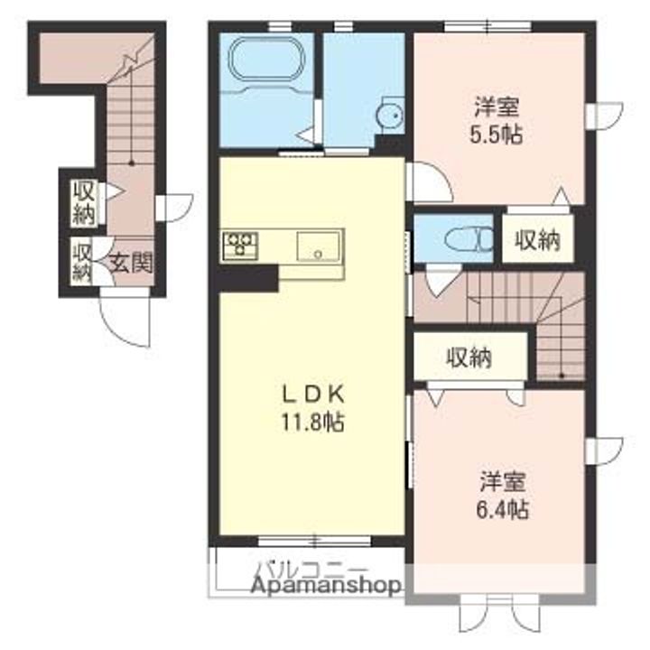 埼玉県川越市大字小ケ谷の賃貸アパートの間取り