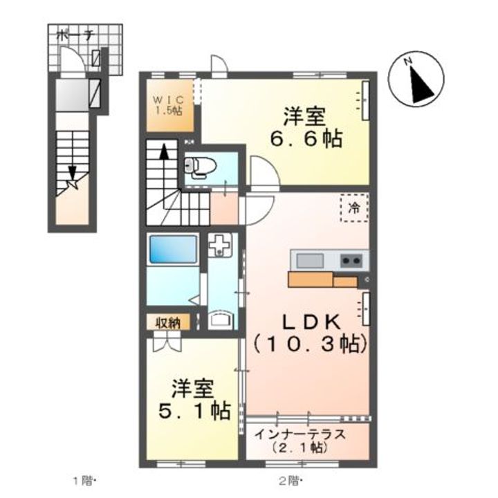 鶴ヶ島市脚折町6丁目アパートⅡ期工事の間取り