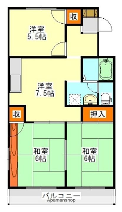千葉県船橋市前原東3丁目の賃貸マンション102の間取り