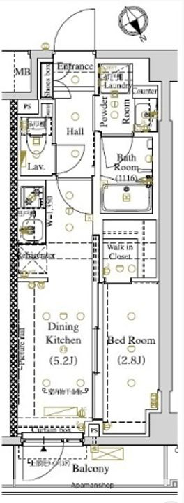 東京都品川区東大井3丁目の賃貸マンションの間取り