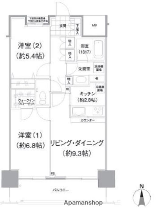 東京都武蔵野市境1丁目の賃貸マンションの間取り