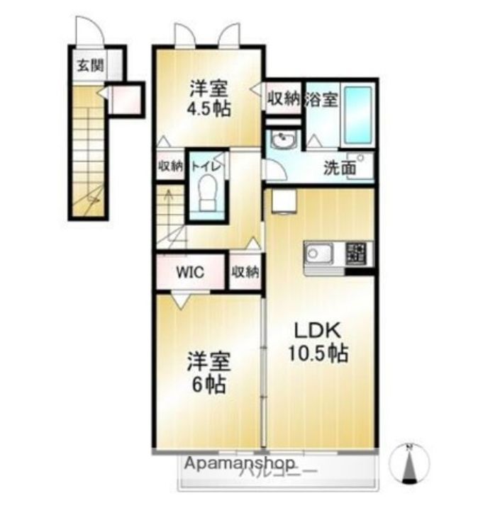 東京都小金井市緑町1丁目の賃貸アパートの間取り