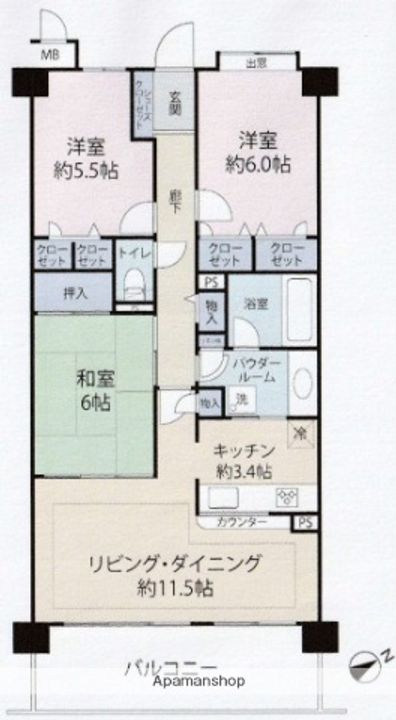東京都小金井市中町1丁目の賃貸マンションの間取り