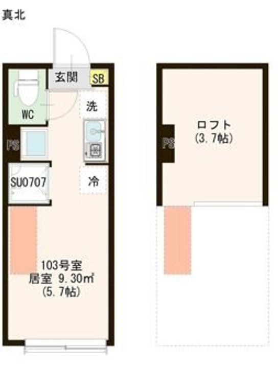 ハーモニーテラス若宮Ⅵ103号室の間取り