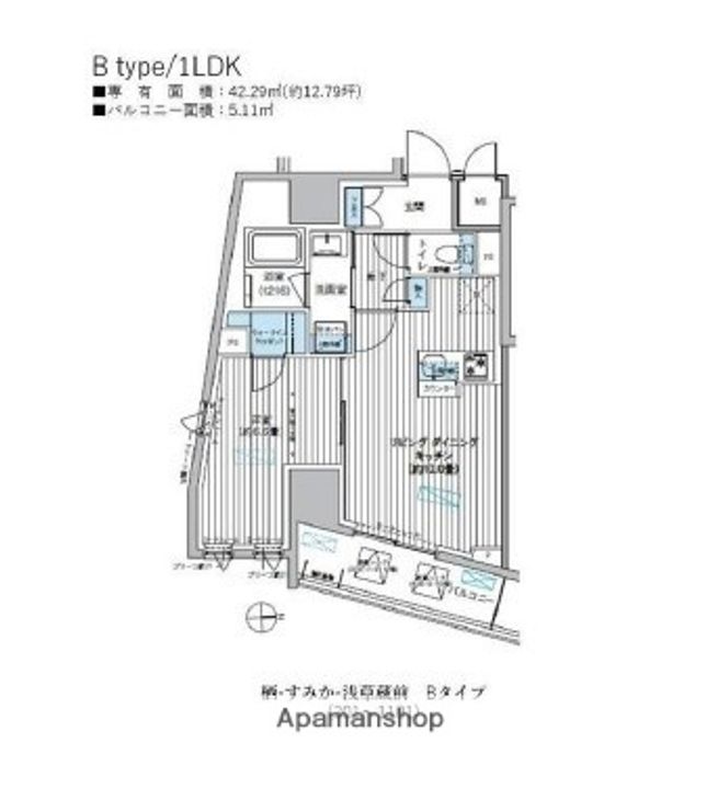 東京都台東区駒形1丁目の賃貸マンションの間取り