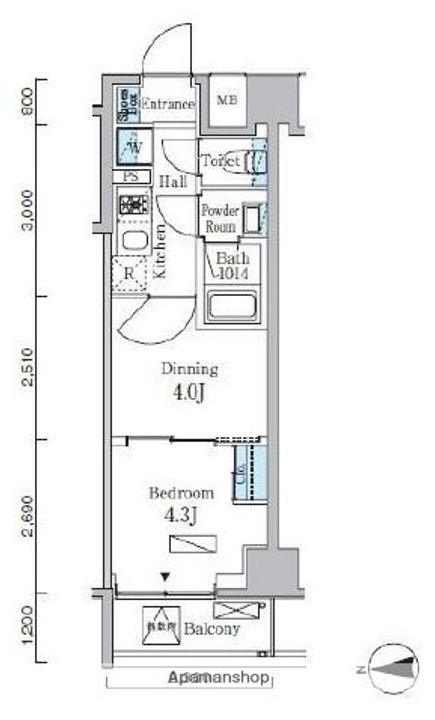 東京都江東区深川2丁目の賃貸マンションの間取り
