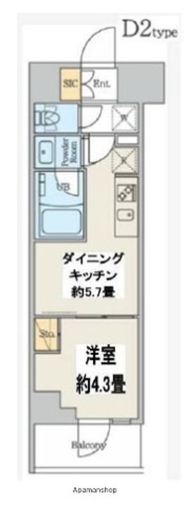 東京都墨田区吾妻橋2丁目の賃貸マンションの間取り
