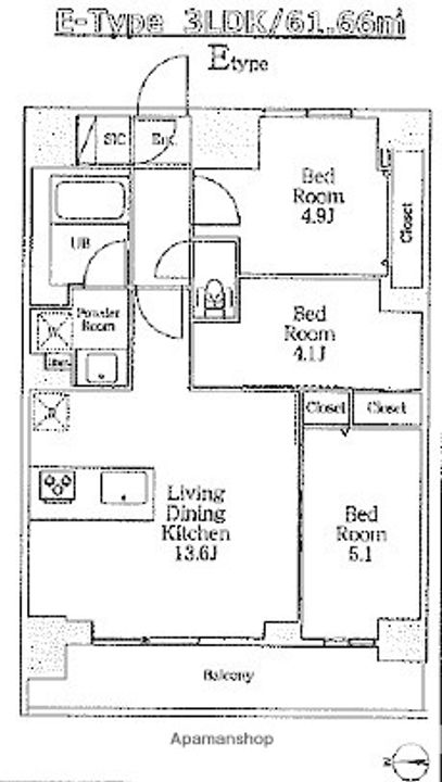 東京都墨田区吾妻橋2丁目の賃貸マンションの間取り