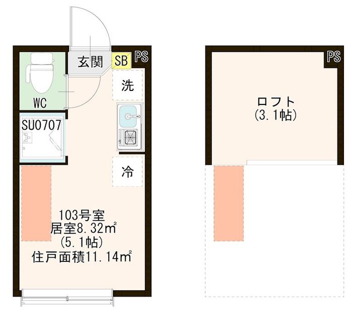 東京都板橋区上板橋2丁目の賃貸アパートの間取り