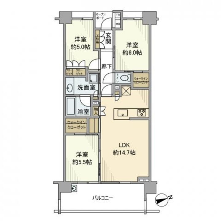 東京都狛江市中和泉3丁目の賃貸マンションの間取り