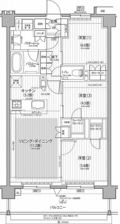 東京都小金井市東町4丁目の賃貸マンションの間取り