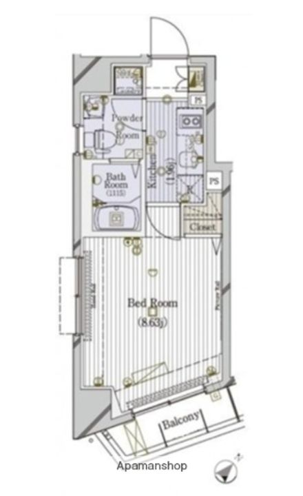 東京都北区岩淵町の賃貸マンションの間取り