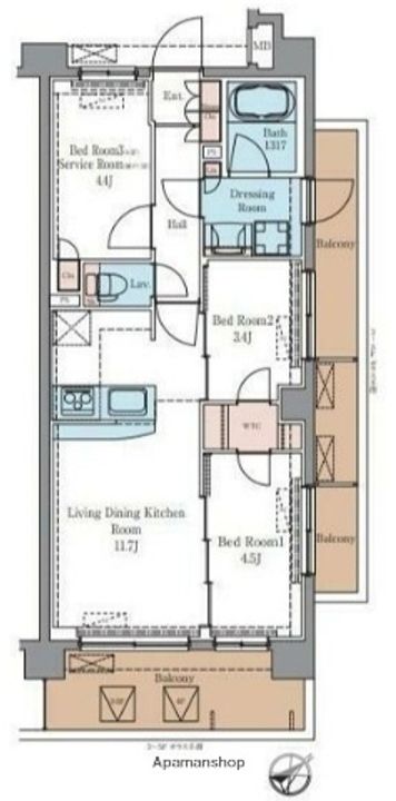 東京都墨田区立花6丁目の賃貸マンションの間取り