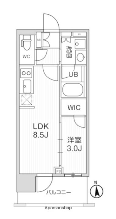 東京都台東区元浅草1丁目の賃貸マンションの間取り