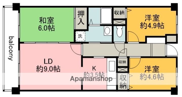 東京都調布市多摩川1丁目の賃貸マンション2Fの間取り
