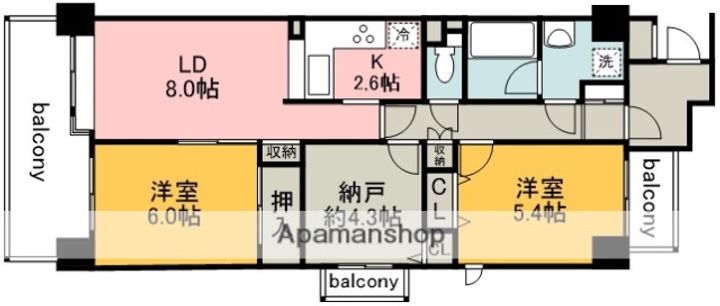 東京都調布市布田1丁目の賃貸マンションの間取り