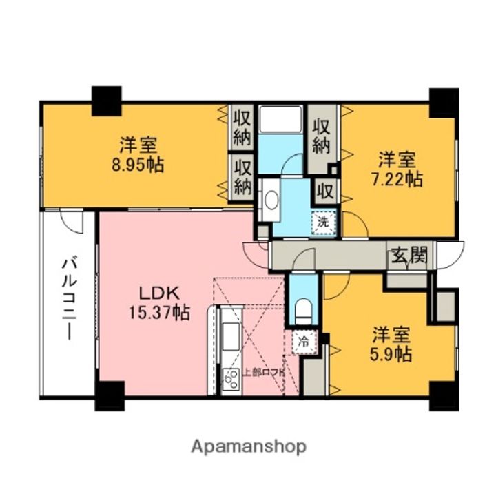 神奈川県川崎市宮前区小台2丁目の賃貸マンションの間取り