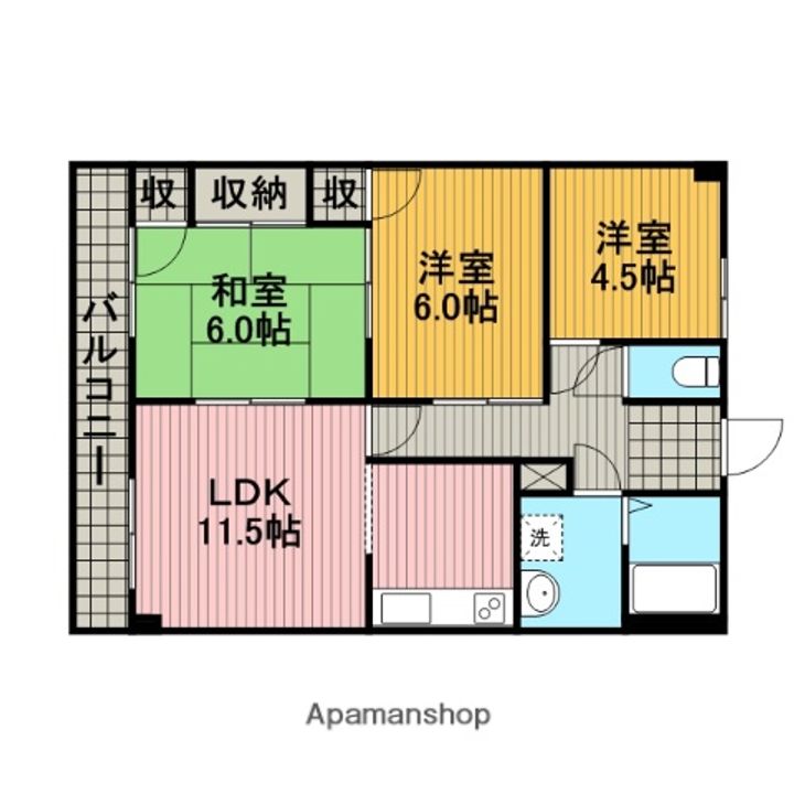 神奈川県相模原市中央区淵野辺本町2丁目の賃貸マンションの間取り