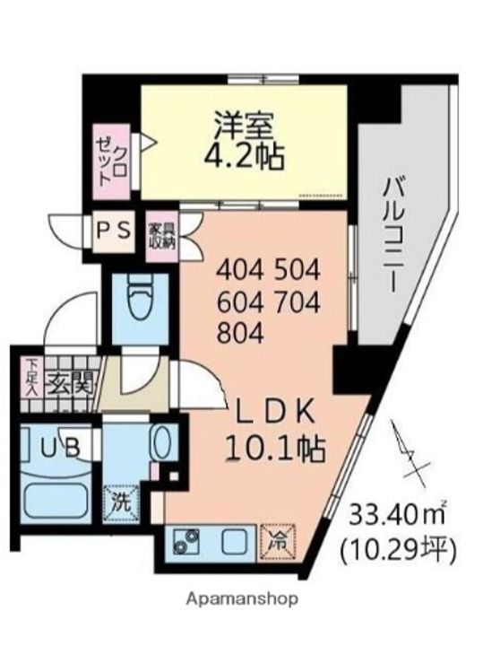 神奈川県横浜市西区浅間町1丁目の賃貸マンションの間取り
