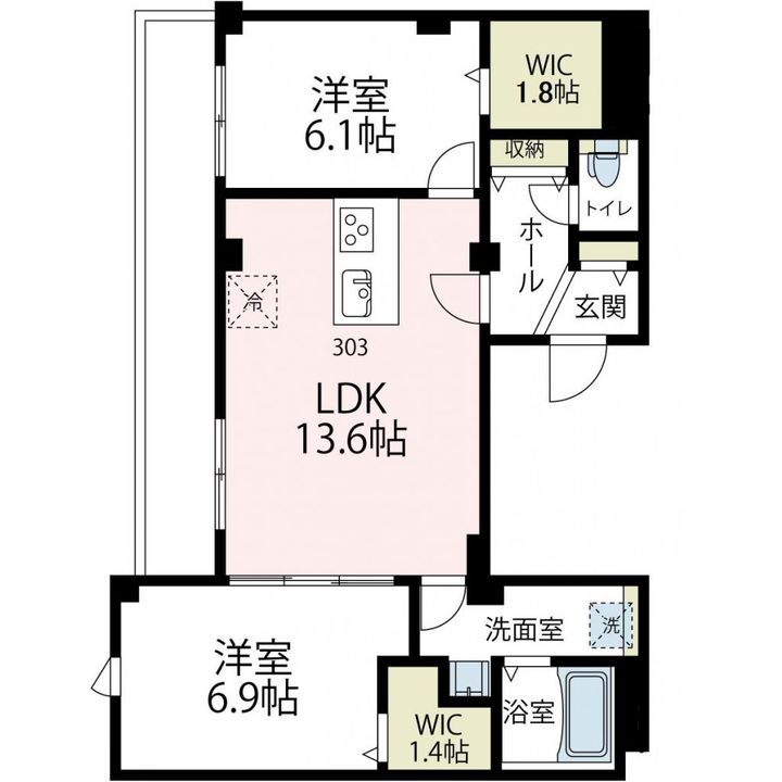 ニューグランデュールⅡ303号室の間取り