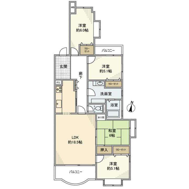 神奈川県横浜市神奈川区白幡東町の賃貸マンションの間取り