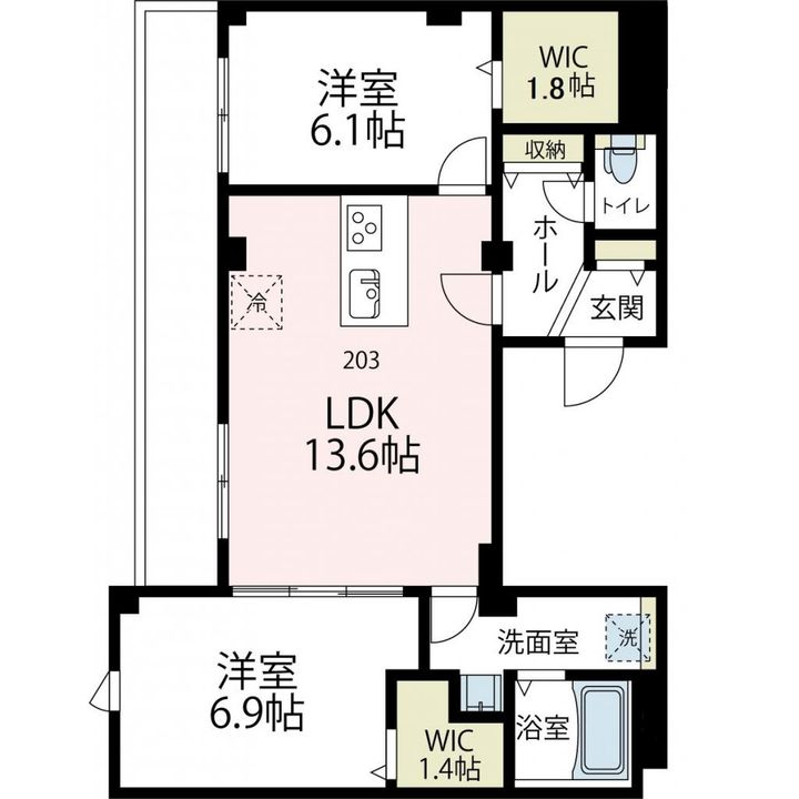 ニューグランデュールⅡ203号室の間取り
