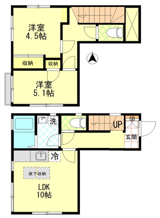 神奈川県横浜市鶴見区岸谷4丁目の賃貸アパートの間取り