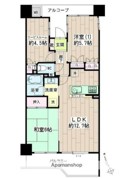 神奈川県川崎市中原区中丸子の賃貸マンションの間取り