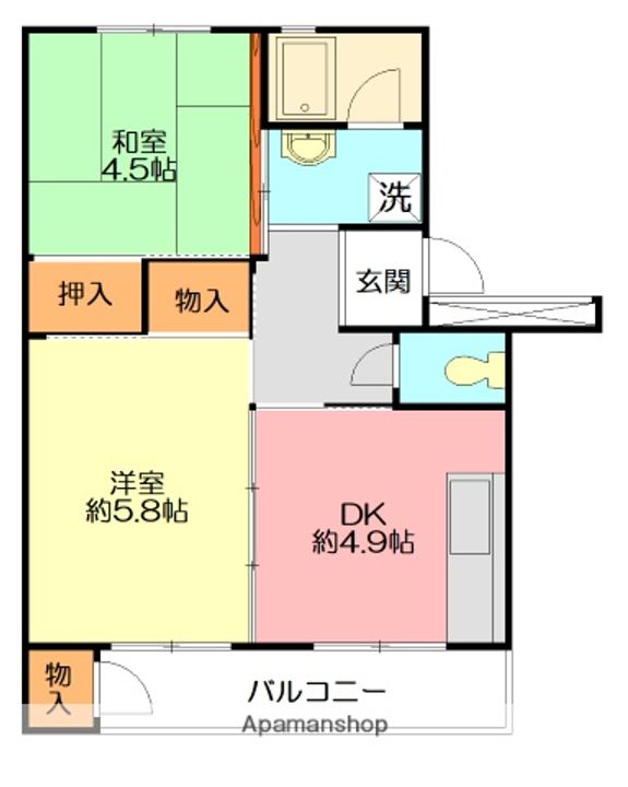 神奈川県秦野市下大槻の賃貸マンションの間取り