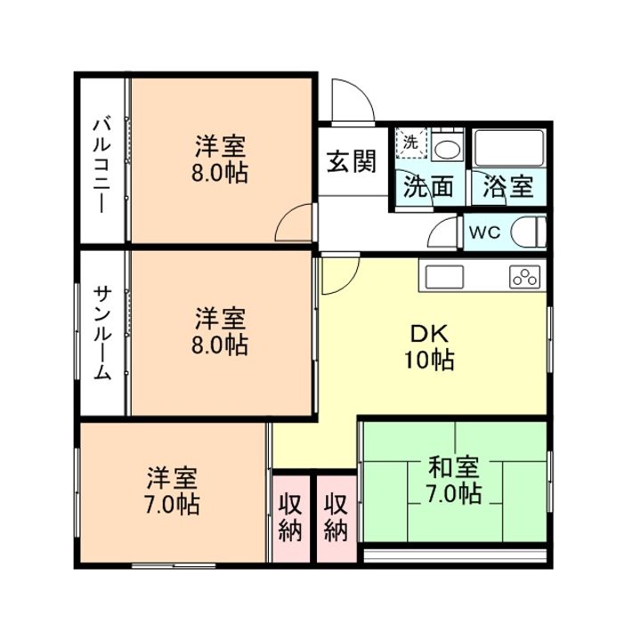 富山県富山市西田地方町3丁目の賃貸マンションの間取り