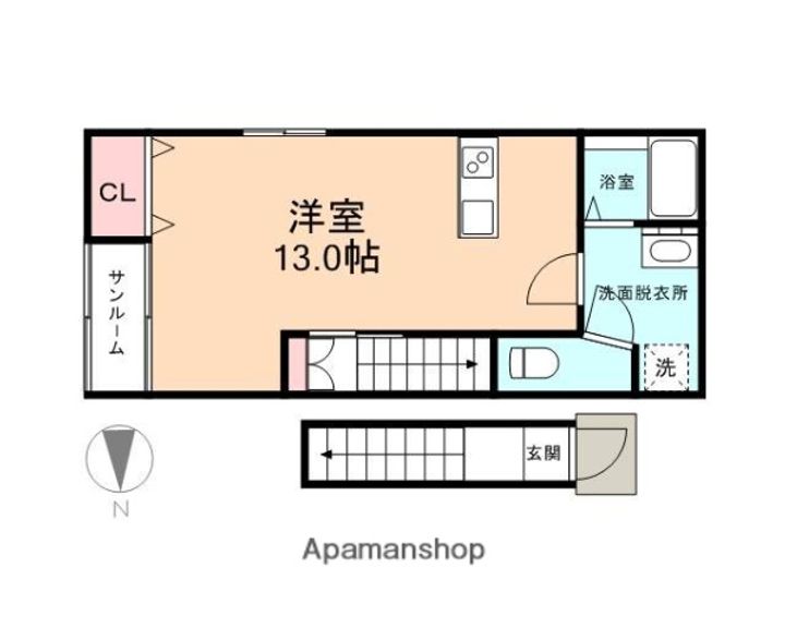 富山県富山市下赤江町2丁目の賃貸アパートの間取り