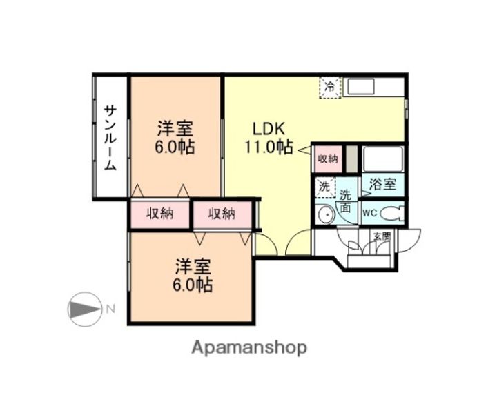 富山県富山市秋ヶ島の賃貸アパートの間取り