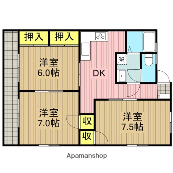 静岡県焼津市八楠1丁目の賃貸アパートの間取り