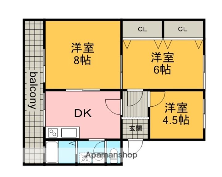 北町マンションB-2の間取り