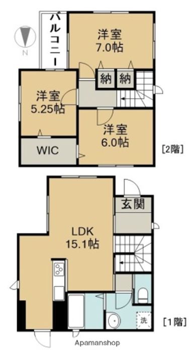愛知県清須市新清洲3丁目(一戸建)の賃貸物件戸建ての間取り