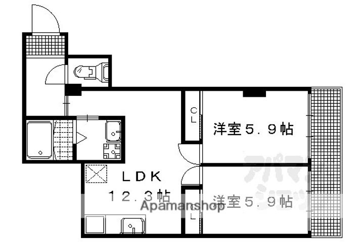 京都府京都市左京区下鴨貴船町の賃貸マンションの間取り