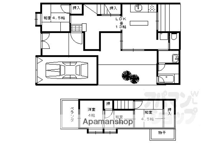 京都府京都市左京区下鴨東半木町(一戸建)の賃貸物件戸建ての間取り