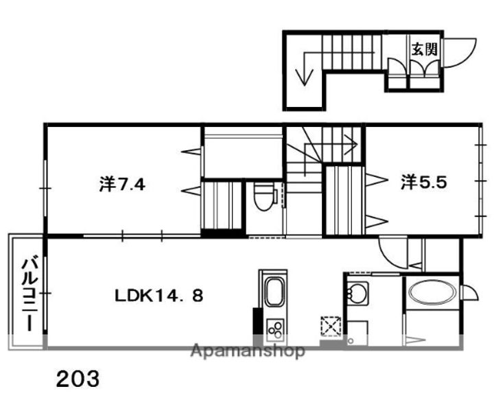 京都府木津川市城山台11丁目の賃貸アパート203の間取り