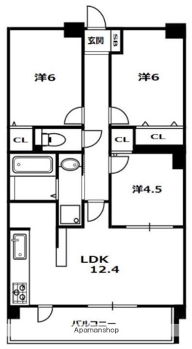 京都府宇治市大久保町山ノ内の賃貸マンションの間取り