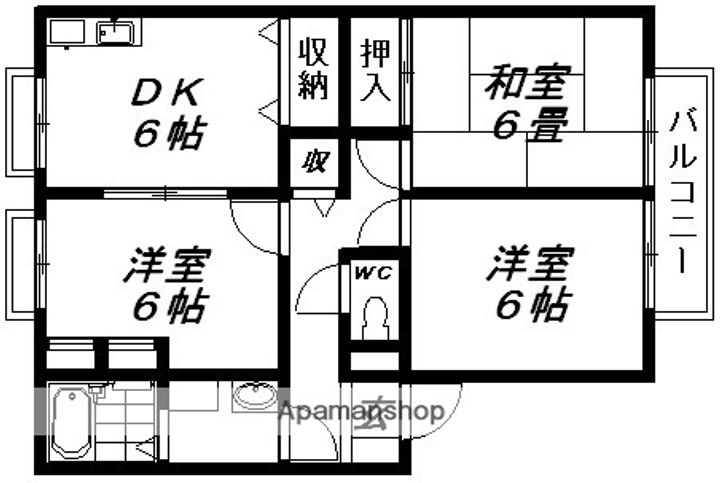 由福ハウス木幡B101の間取り