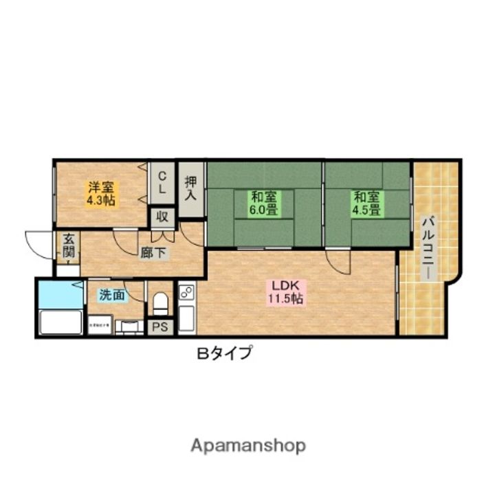 サンクス第二ハイツ2Bの間取り