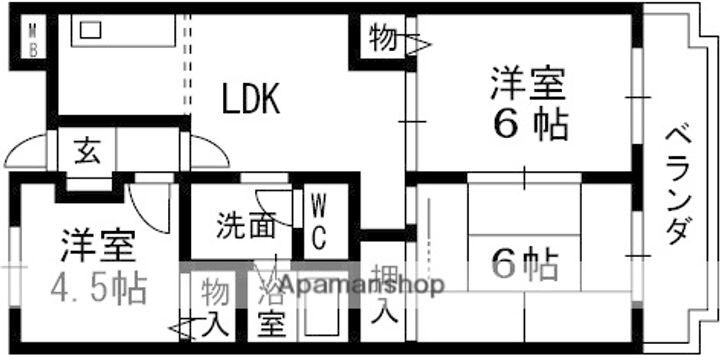 大阪府寝屋川市川勝町の賃貸マンションの間取り
