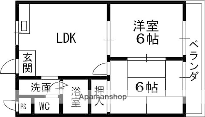 大阪府交野市私部西2丁目の賃貸マンションの間取り