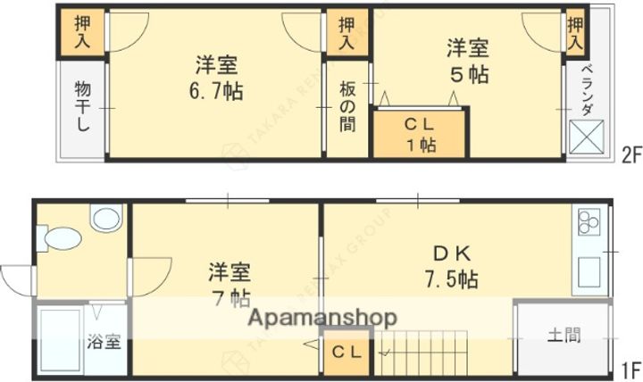 大阪府東大阪市花園西町1丁目(一戸建)の賃貸物件の間取り