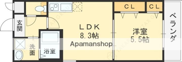 大阪府東大阪市瓢箪山町の賃貸アパートの間取り