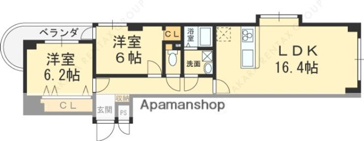 大阪府八尾市小畑町2丁目の賃貸マンションの間取り