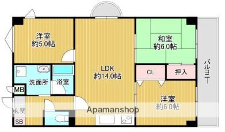 大阪府堺市東区丈六の賃貸マンションの間取り