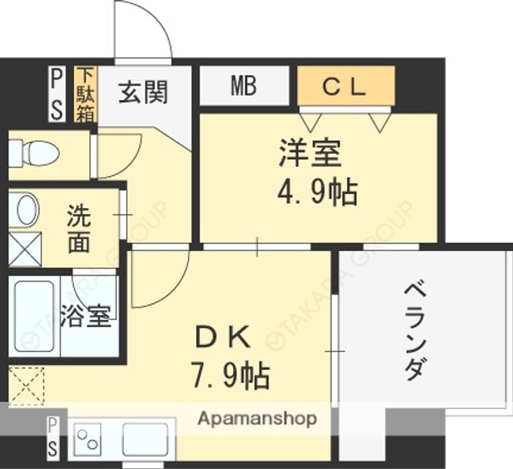 大阪府高槻市芥川町1丁目の賃貸マンションの間取り