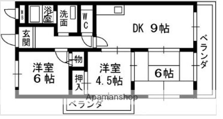 大阪府寝屋川市若葉町の賃貸マンションの間取り