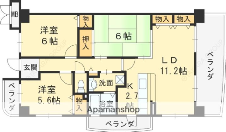 大阪府寝屋川市下木田町の賃貸マンションの間取り